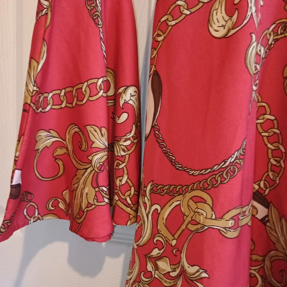 Truth Small VERSACE Inspired Chain Print Hi‎ Low Shirt Dress Tunic Red Gold S - Picture 12 of 15